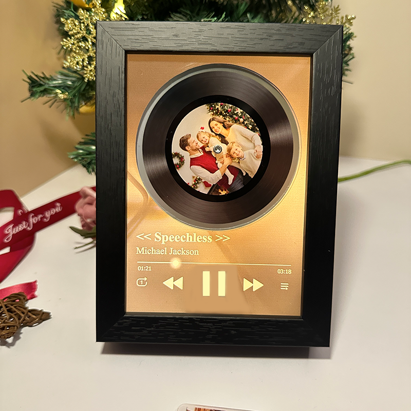 Custom Whole Song Photo Frame with Music Christmas Gifts Personalised Rotating Vinyl Night Light Music Player (Can Play Whole Song)