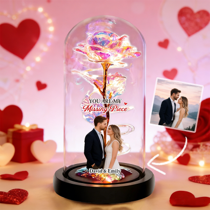 You Are My Missing Piece Personalised Photo and Names Custom Sparkly Rose Valentines Day Gifts