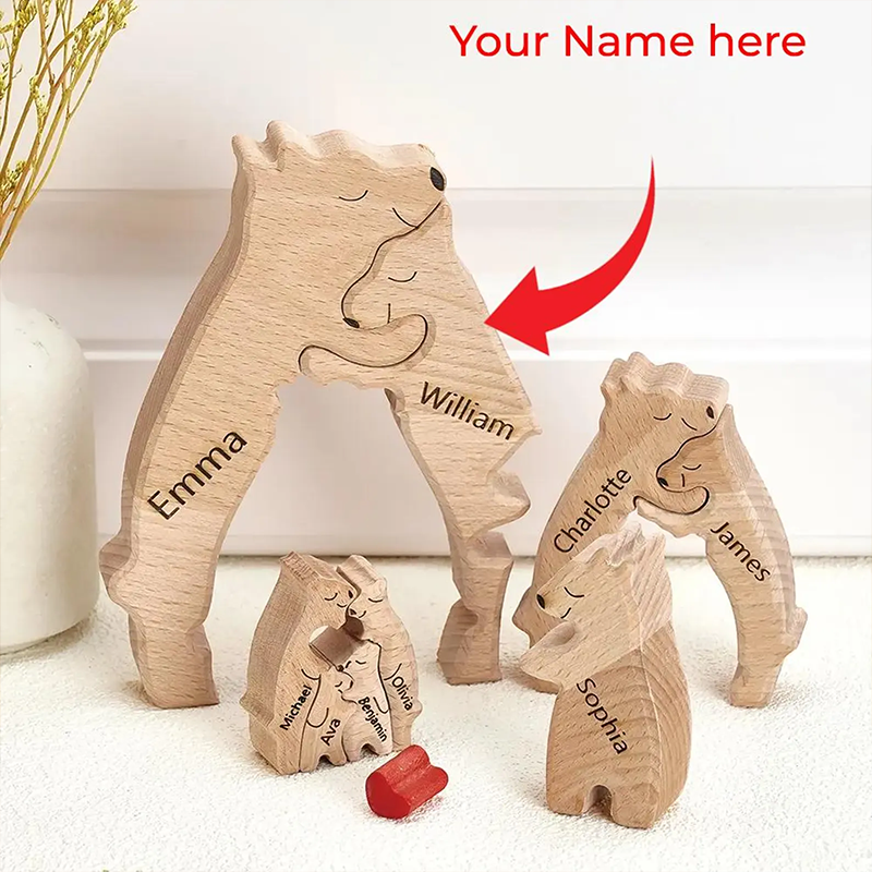 Personalised Wooden Bear Family Name Puzzle Engraved Wooden Custome Animal Family Gift for Parents & Kids
