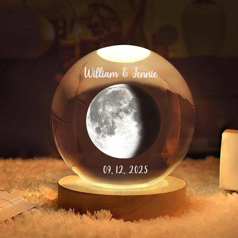 Personalised Moon Phase Crystal Ball Night Light Custom Laser Engraved Names and Date Valentines Day Gifts for Anniversary