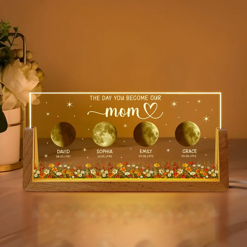 Custom Kids Moon Phase Night Light Personalised Moon Phase Crystal Lamp The Day You Become Our Mum Gifts for Mum Grandma