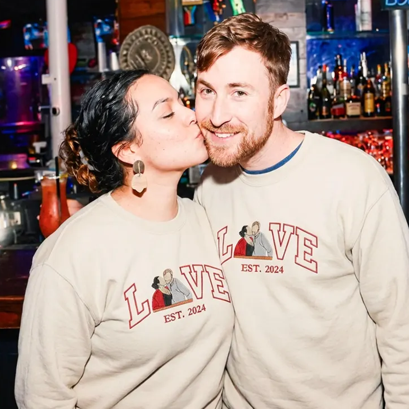 Custom Couple Embroidered Sweatshirt from Photo Personalised Picture Portrait Hoodie with Love and Est Year Couple Valentine Gifts