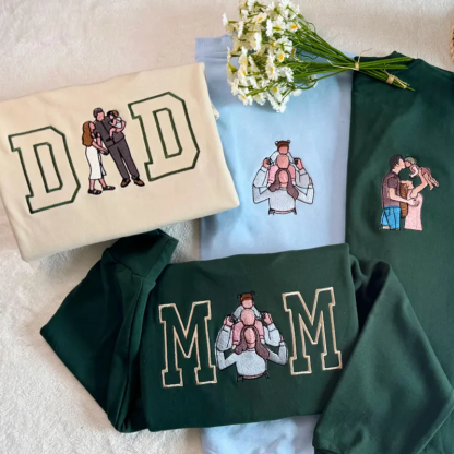 Personalised Embroidered DAD and Kid Portrait Sweatshirt Custom Photo Embroidered Hoodie with Family Photo Gifts for Father