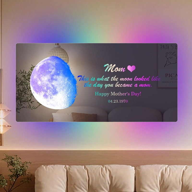 Personalised Moon Phase Mirror Lamp The Day You Became Mother Custom Name and Date Mirror Night Light Mother's Day Gifts