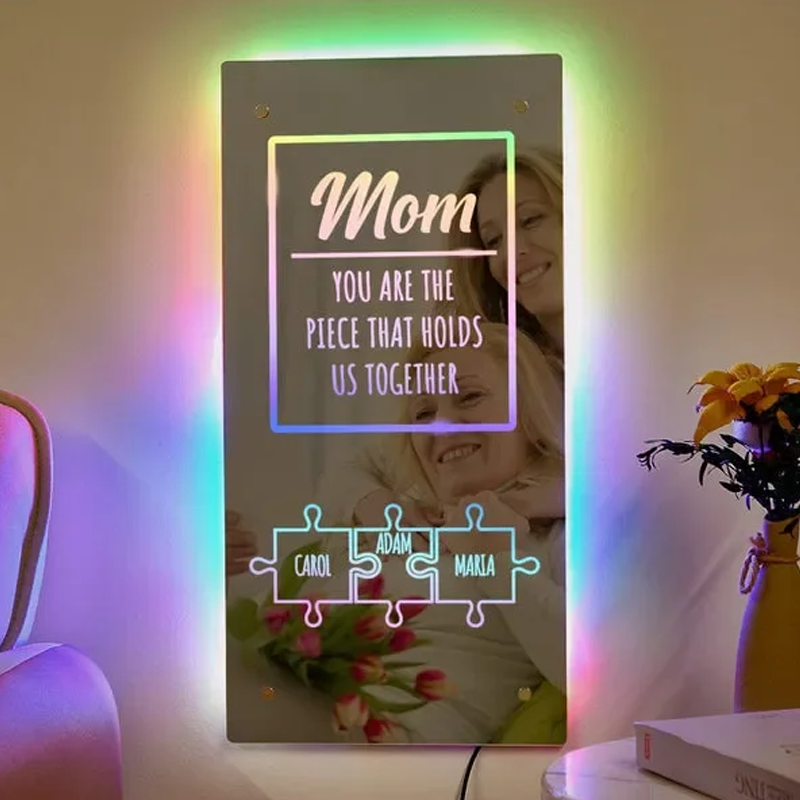Custom Puzzle Mirror Lamp You Are the Piece That Holds Us Together Personalised 1-8 Kids Names  Gifts for Mom