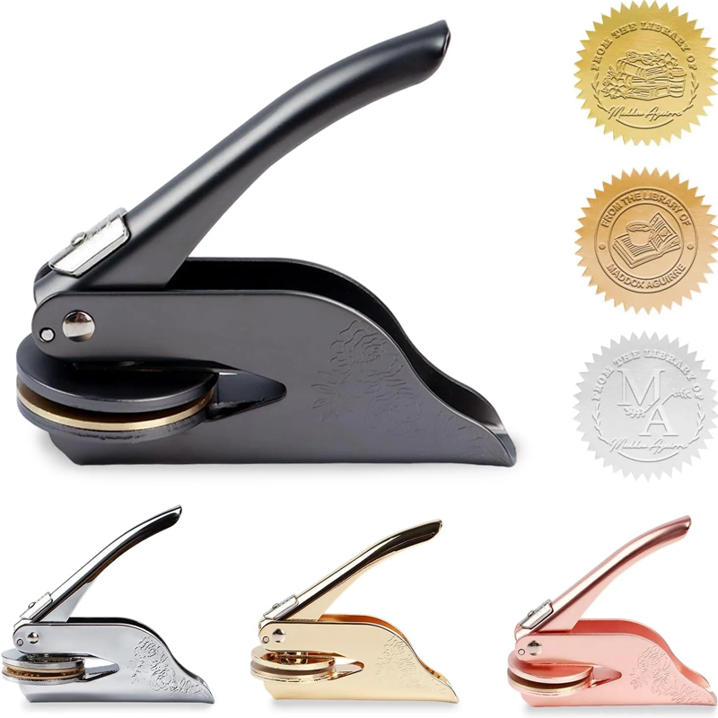 Custom Metal Book Embosser for Book Lover Gifts Handheld Personalised Embosser Book Stamp Library Stamp Gift for Readers, Teachers & Home Libraries