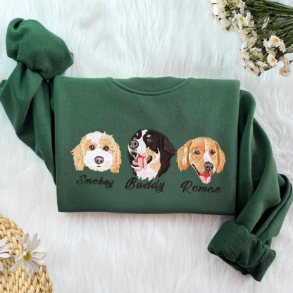 Custom Pet Portrait Sweatshirt with 1 to 3 Pets Photos and Names Embroidered Hoodie Gifts for Cat Lover & Dog Lovers