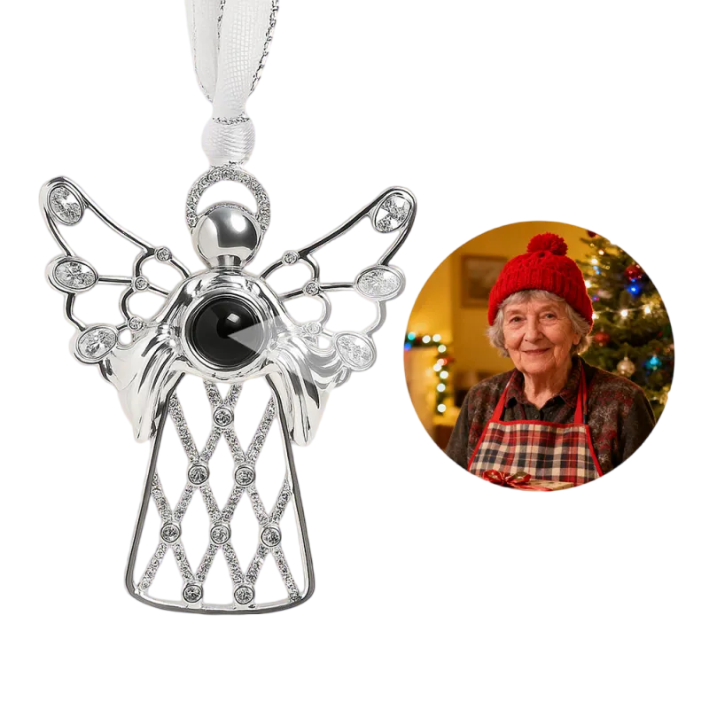 Personalized Angel Embrace Photo Projection Ornaments with Picture Ins