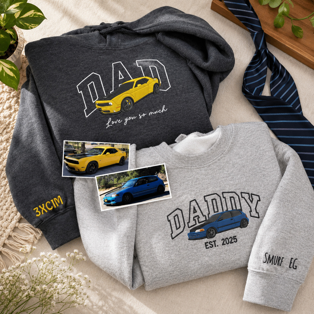 Custom Embroidered Photo Hoodie for Dad Personalised Est Year Design Sweatshirt Ideal Father's Day Gifts