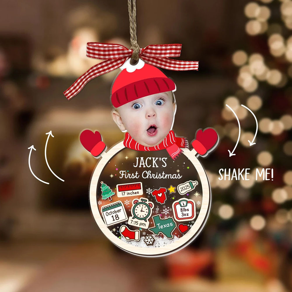 Personalised Santa Claus Baby Photo 4D Shake Custom Birth Ornament Babys First Christmas Ornament