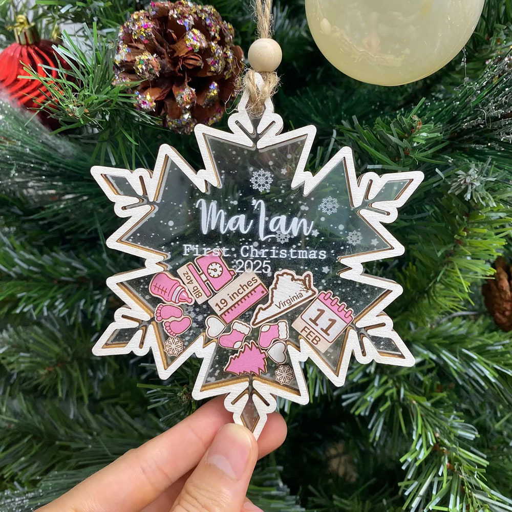 Personalised Baby's First Christmas Ornament 4D Shaking Baby Keepsake Christmas Gift Snowflake Pendants