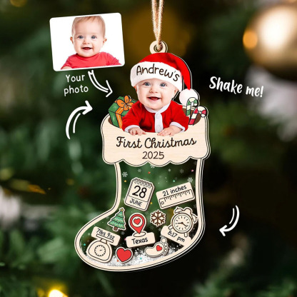 Personalised Baby Photo 4D Shake Custom Birth Stat Ornament Babys First Christmas Ornament New Baby Gifts