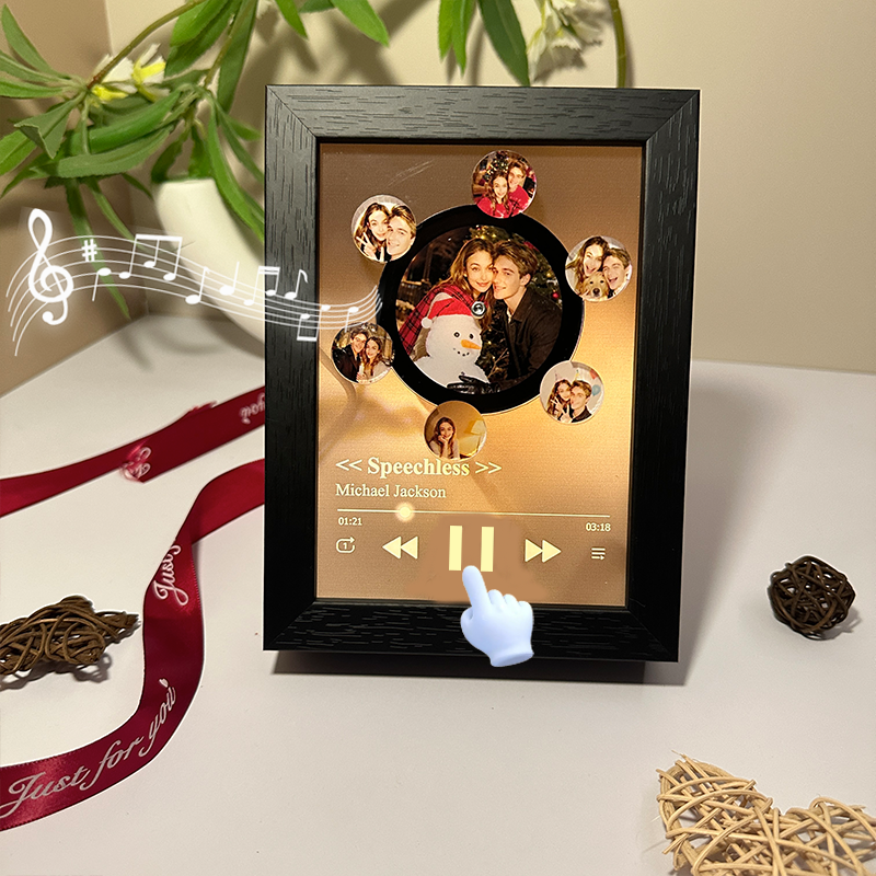 Custom Whole Song Photo Frame with Music Christmas Gifts Personalised Rotating Vinyl Night Light Music Player (Can Play Whole Song)