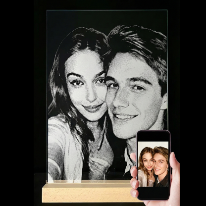 Personalised Handmade Hammered Glass Art Custom Photo Portrait LED Night Light Gift for Her