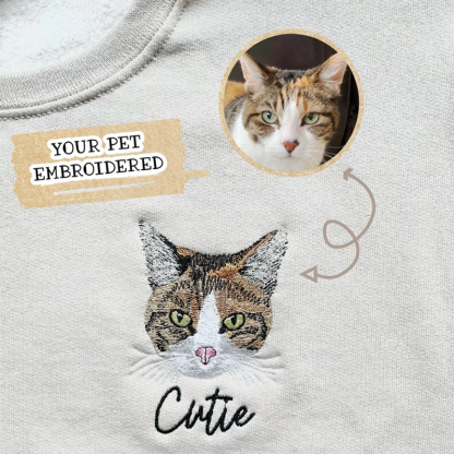 Custom Pet Embroidered Sweatshirt Personalised Dog and Cat Photo Portrait and Name Hoodie Gifts for Dog Mom