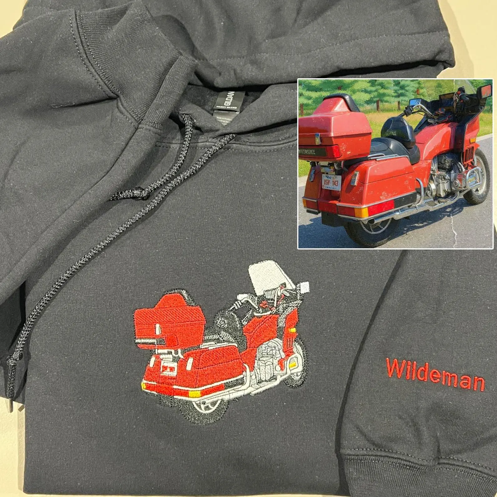 Personalised Motorcycle Photo Hoodie Custom Embroidered Car Sweatshirt Car Lovers Gift for Dad