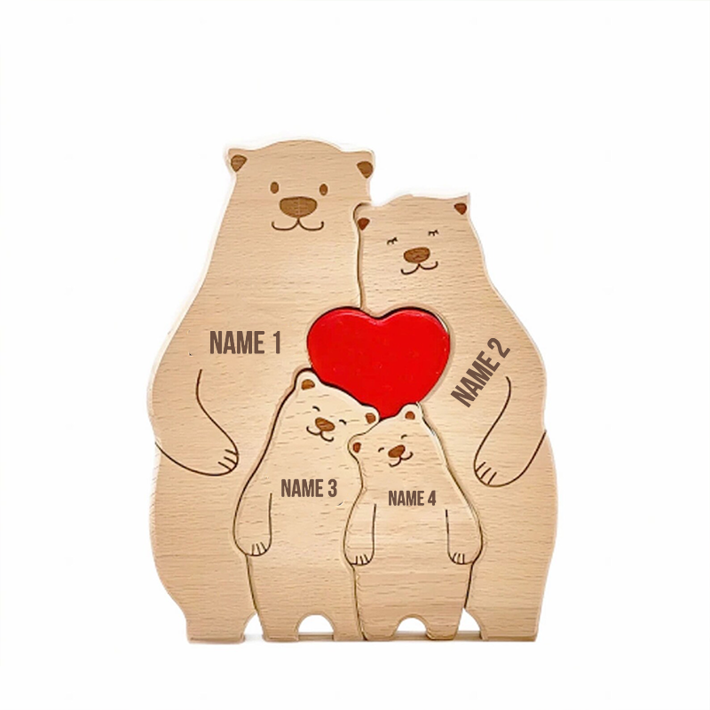 Personalised Wooden Bear Family Name Puzzle Engraved Wooden Custome Animal Family Gift for Parents & Kids