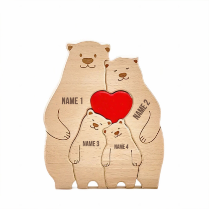 Personalised Wooden Bear Family Name Puzzle Engraved Wooden Custome Animal Family Gift for Parents & Kids