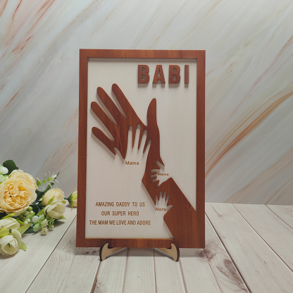 Custom Dad and Kids Palm Wooden Frame Personalised Name Sign Fathers Day Gift from Daughter Kids Son
