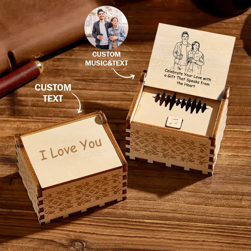 Custom Photo and Song Digital Wooden Music Box Can Play Whole Song Love Gifts