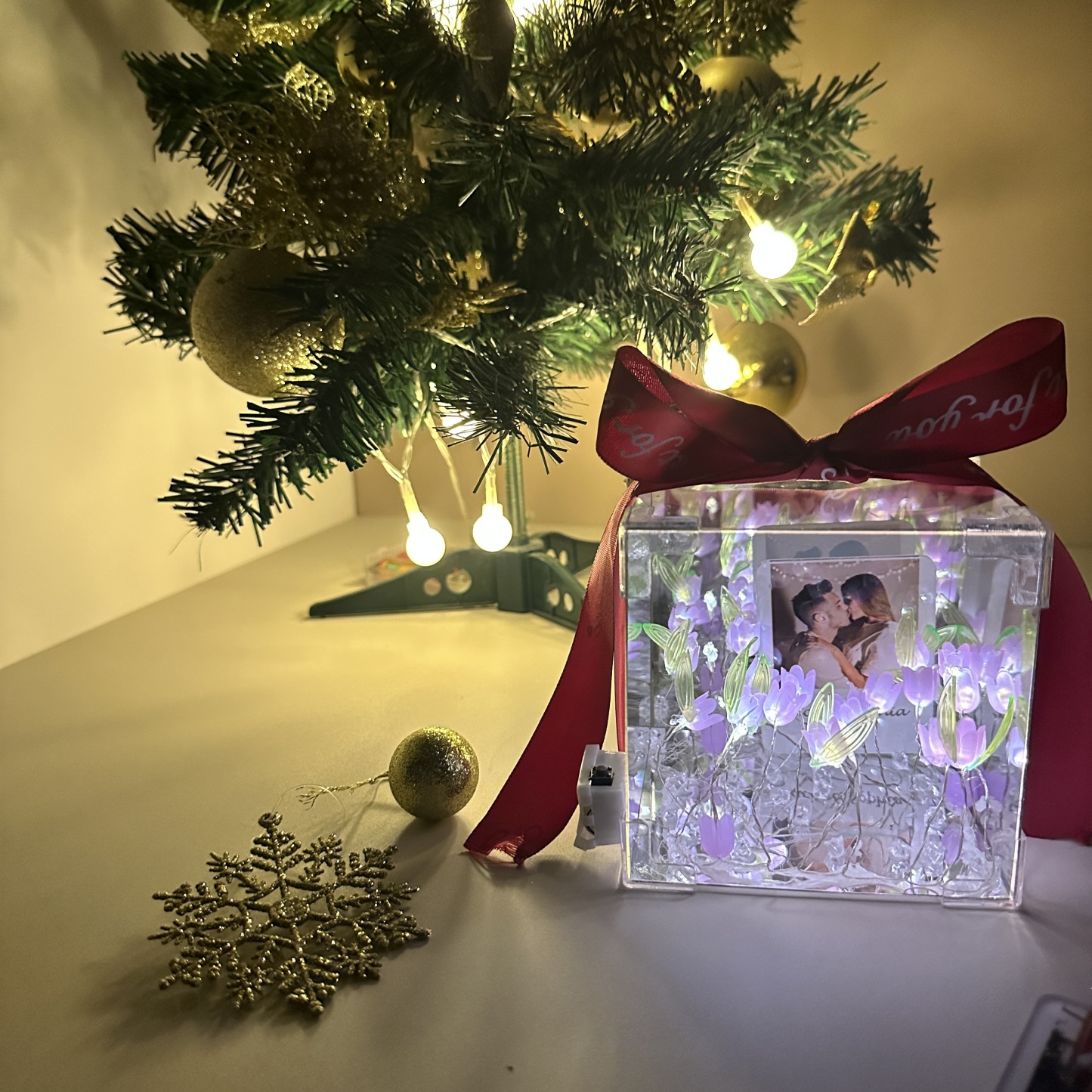 Custom Photo Tulip Flower Mirror LED Night Light Cube Light Box with Your Picture and Text