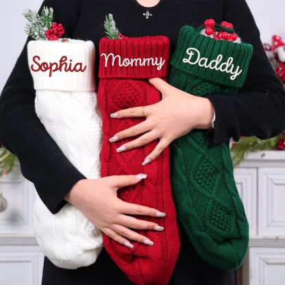 Personalised Embroidered Knit Christmas Stockings Ornament Knitted Sock Holiday Stockings with Name Christmas Gifts