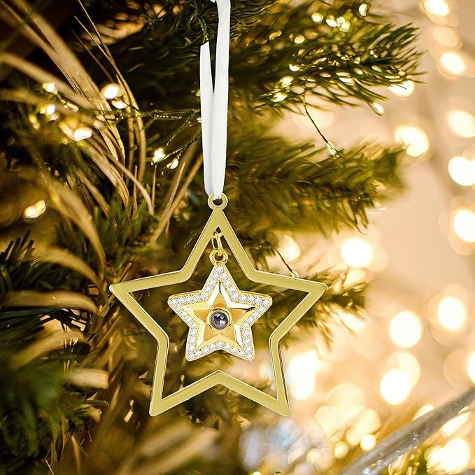 Personalised Christmas Picture Ornament with Custom Photo Projection for Tree Hanging Xmas Gifts