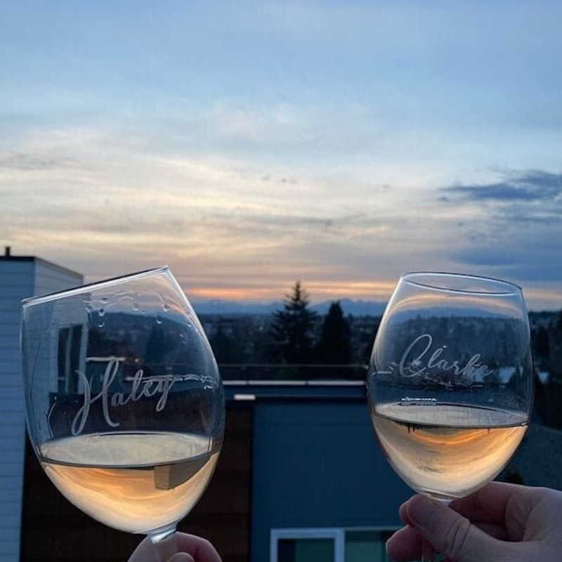 Custom Etched Logo and Message Laser Engraved Wine Glass Personalised Photo and Text Glass Corporate Gift