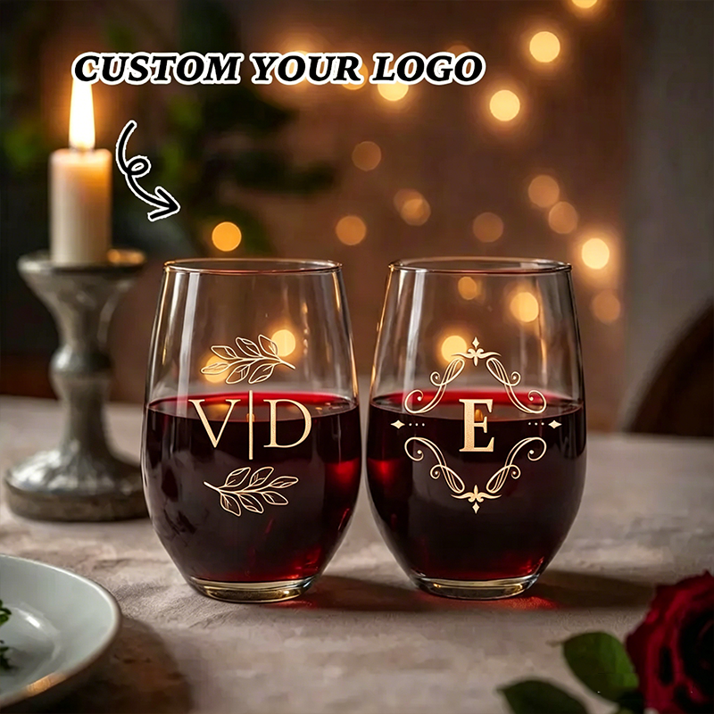 Custom Wedding Stemless Wine Glasses with Names&Date Engraved Cocktail Glasses Stemless Personalised Wedding Favor Gifts
