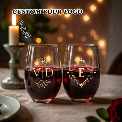 Custom Wedding Stemless Wine Glasses with Names&Date Engraved Cocktail Glasses Stemless Personalised Wedding Favor Gifts
