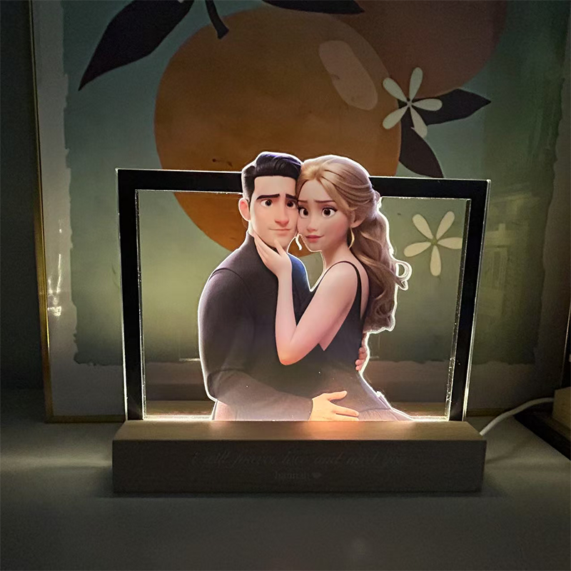 Personalised Cartoon Portrait Photo Pixar Inspired Style 3D Picture LED Night Light Christmas Gifts