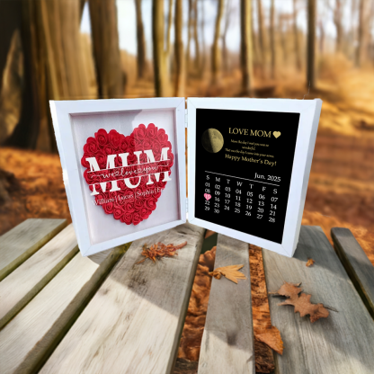 Custom Real Moon Phase Heart Flower Shadow Box Personalised Names Mom We Love You Flower Frame Calendar Unique Gift for Mother