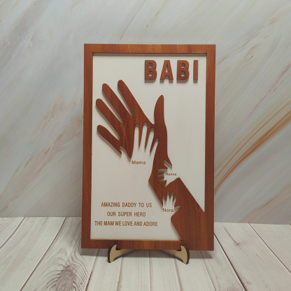 Custom Dad and Kids Palm Wooden Frame Personalised Name Sign Fathers Day Gift from Daughter Kids Son