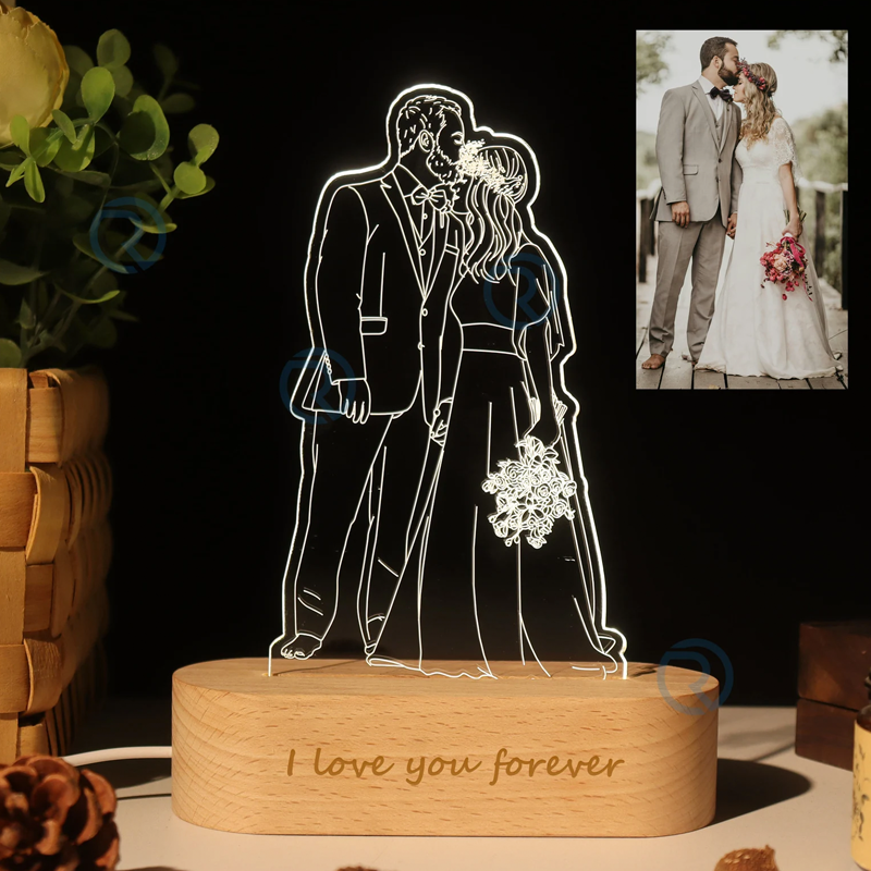 Christmas Gifts Personalised Photo Handmade Drawing Portrait Line Art Picture LED Night Light