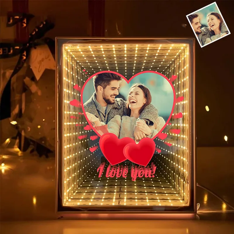 Personalised Couple Photo Love Corridor Led Light Custom Picture Infinity Mirror Lamp Gift for Couples