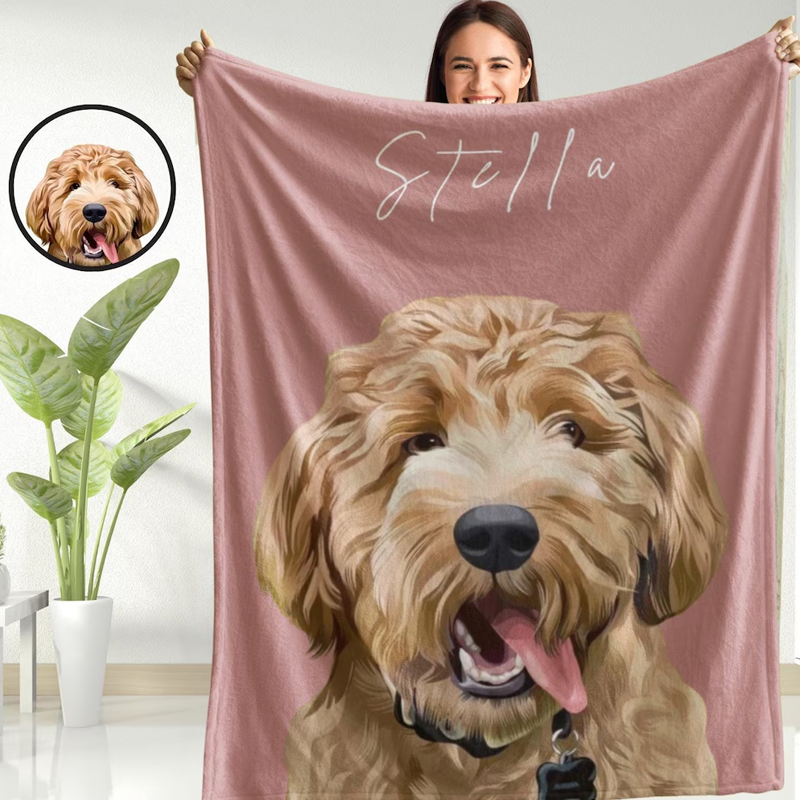 Custom Pet Portrait Blankets from Photo Personalised Dog Picture and Name Blanket Cute Cozy Christmas Gift for Pet Lovers