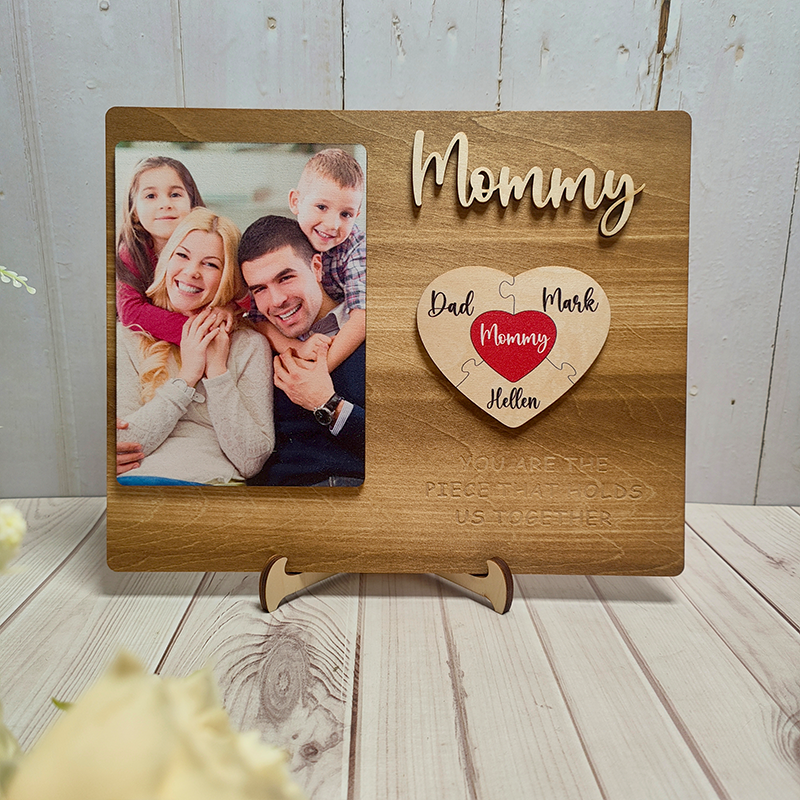 Personalised Heart Photo and Name Wooden Puzzle Custom Sign Mother's D