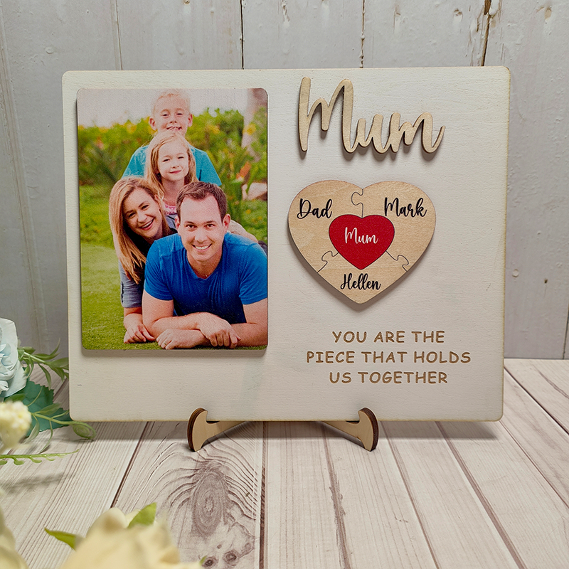 Personalised Heart Photo and Name Wooden Puzzle Custom Sign Mother's D