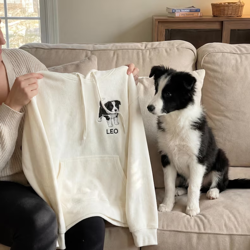 Custom Pet Embroidered Sweatshirt Personalised Dog and Cat Photo Portrait and Name Hoodie Gifts for Dog Mom