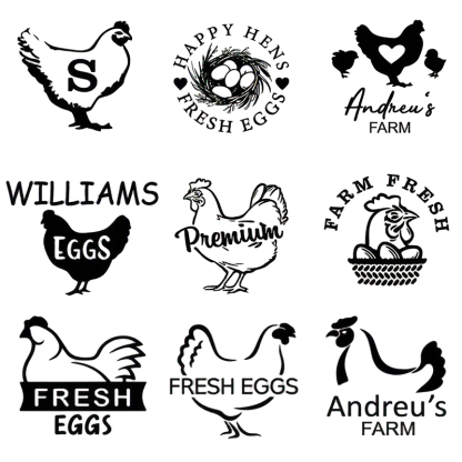 Personalised Egg Stamp Custom Multiple Sizes Chicken Silhouette Hens Egg Safe Label Text with Food-Grade Ink Gifts for Chicken Lovers and Owners