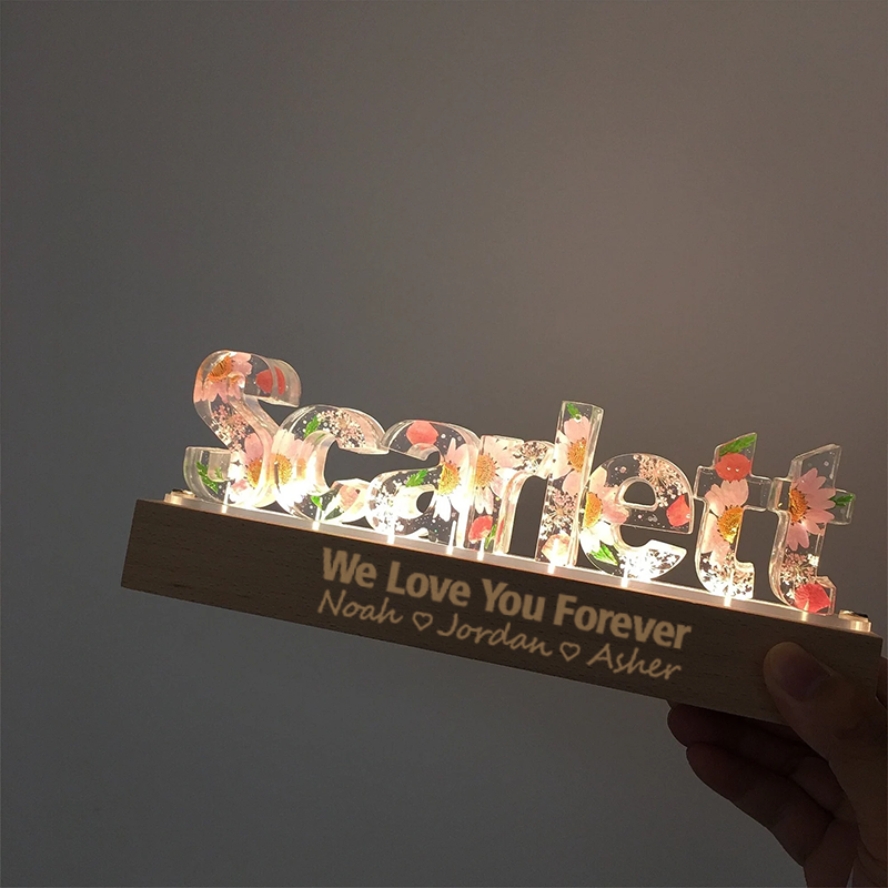 Personalised Name Night Light for Grandma Custom Text Acrylic Light Nana Flower 3D LED Floral Light Mothers Day Gifts