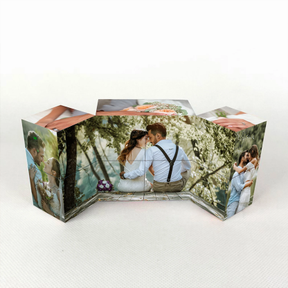 Custom Wooden Multiphoto Cube Infinity Magic Photo Cube Personalised 9 Photo Gift For Couples