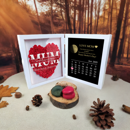 Custom Real Moon Phase Heart Flower Shadow Box Personalised Names Mom We Love You Flower Frame Calendar Unique Gift for Mother