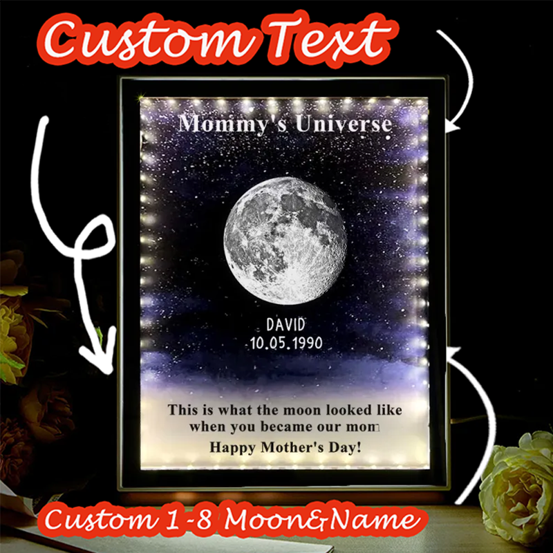 Custom Birth Moon Phase Mirror Light Mommy's Universe Personalised Moons Phase with Kids Names LED Night Light Box Mother’s Day Gifts