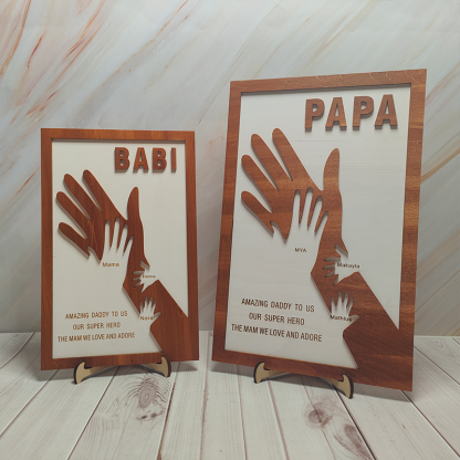 Custom Dad and Kids Palm Wooden Frame Personalised Name Sign Fathers Day Gift from Daughter Kids Son