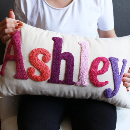 FINISHED Handmade Personalised Punch Needle Name Pillow Embroidered Pillow New Baby Gift Christmas Gifts