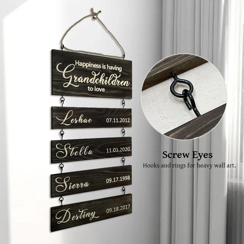 Personalised Wooden Name Sign Custom Grandkids Hanging Signs Engraved Family Name and Date Sign Personalised Gift for Grandparents
