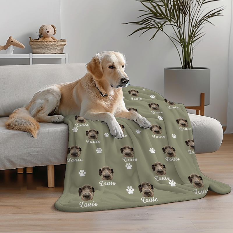 Personalised Pet Photo Blanket Custom Dog Face and Name Blankets Cat Throw Blankets Pet Lover Gifts
