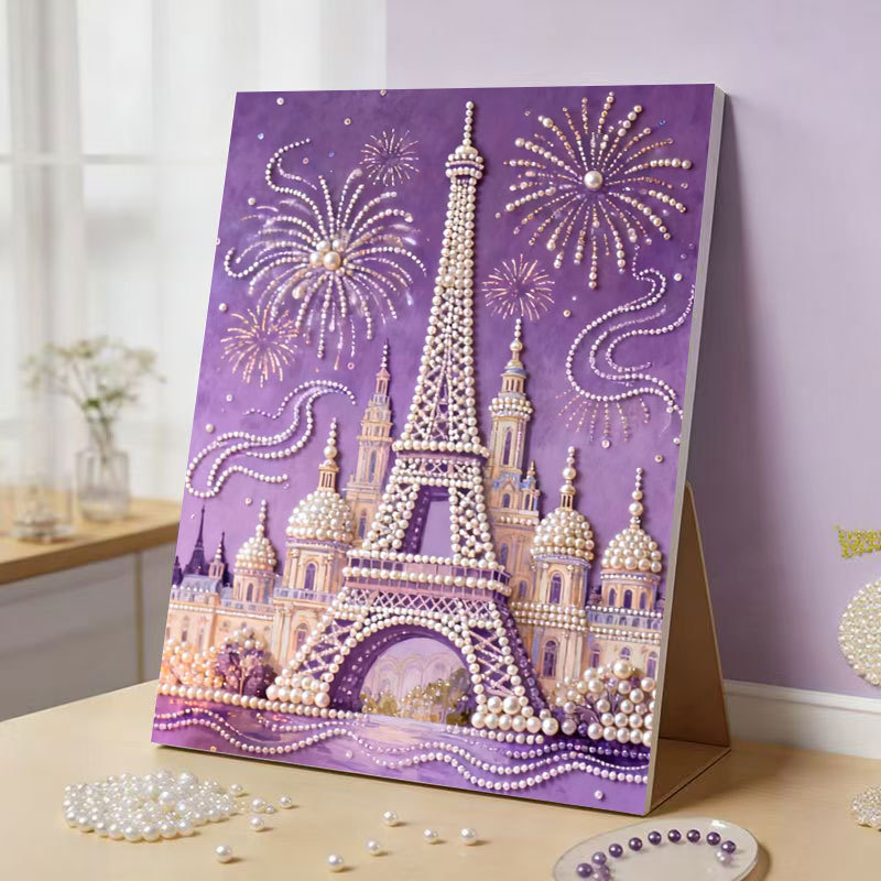 DIY Pink Castle Pearl Painting Kit - Handmade Crystal Diamond Art with Frame Beginner-Friendly Wall Decor Gift for Friends