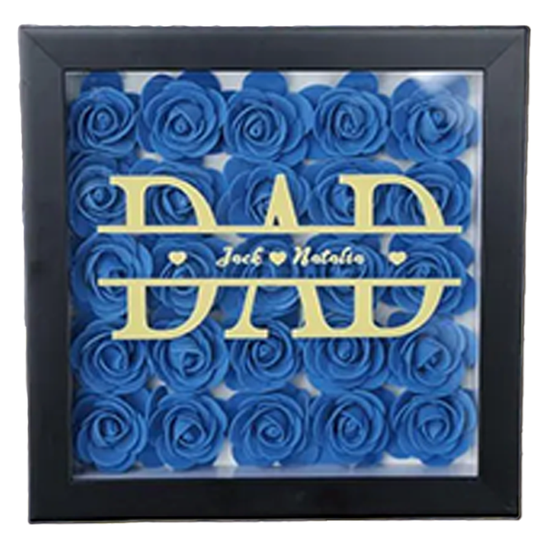 Personalised Flower Shadow Box Custom 1-5 Names Rose Frame Fathers Day